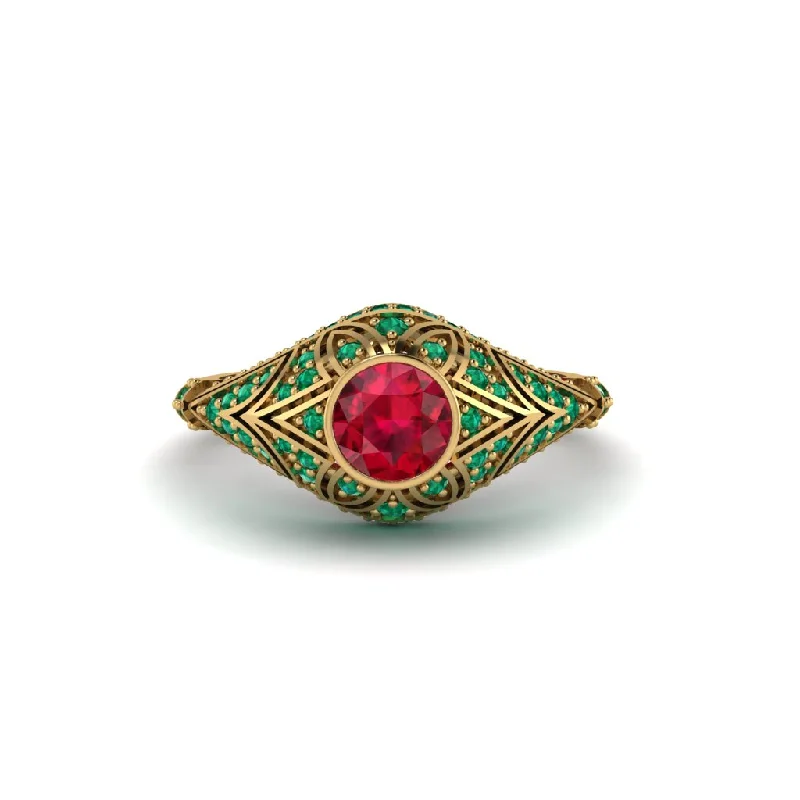 Sparkling Wedding Rings For Elegant Bridal Looks-Ruby Bezel Vintage Filigree Engagement Ring - Kendall No. 25