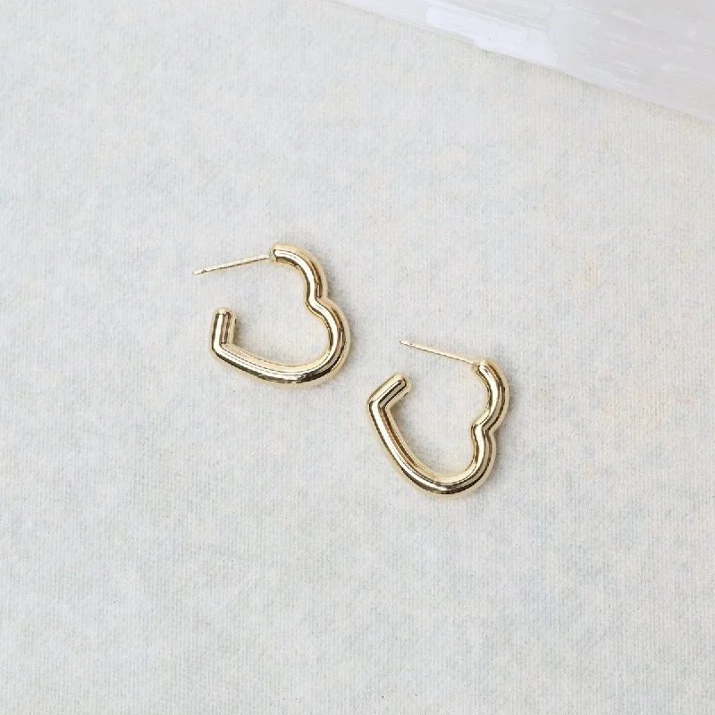 Minimalist Earrings For Everyday Elegance-14K Small Open Heart Hoop Earrings