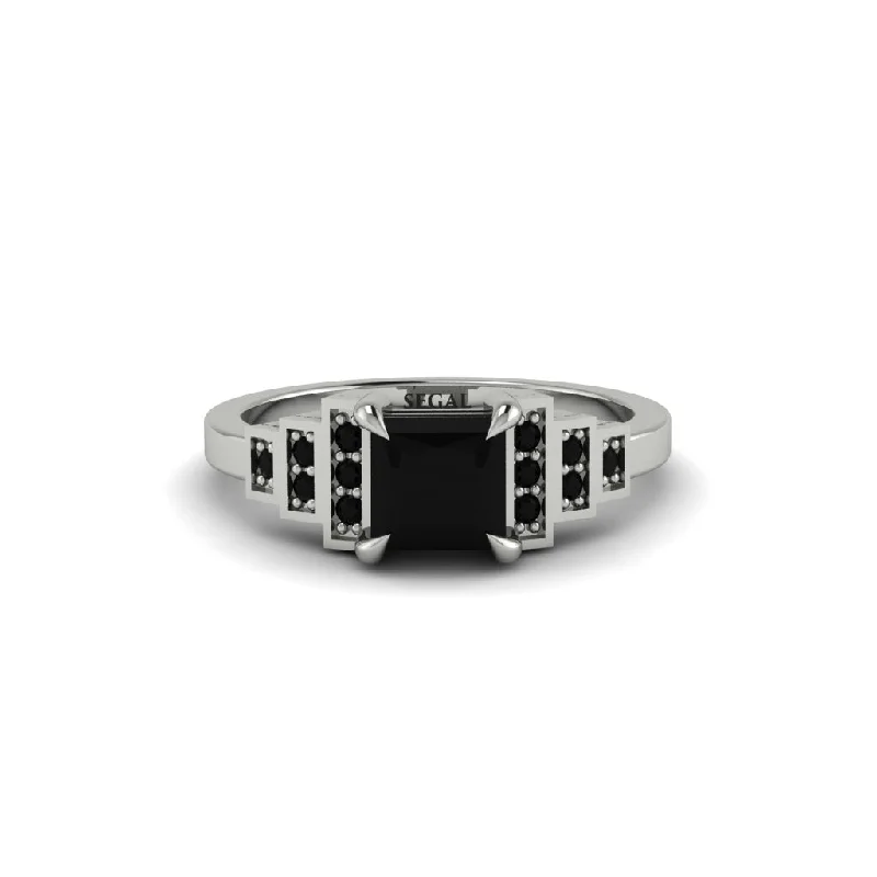 Simple Titanium Rings For Modern Style-Black Diamond Geometric Princess Cut Engagement Ring - Thea No. 39