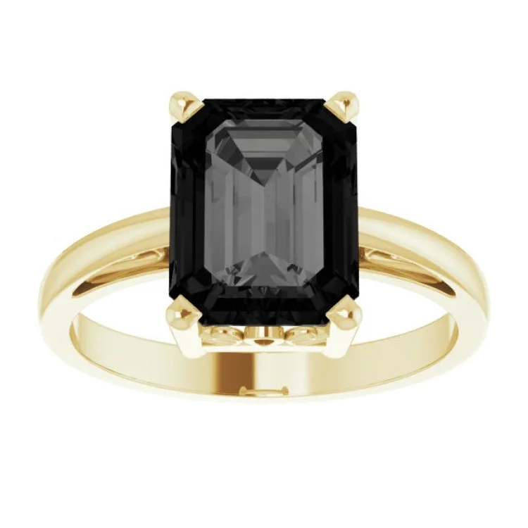 Simple Engagement Rings For Subtle Glam-14K Yellow Natural Black Onyx Scroll Setting® Ring