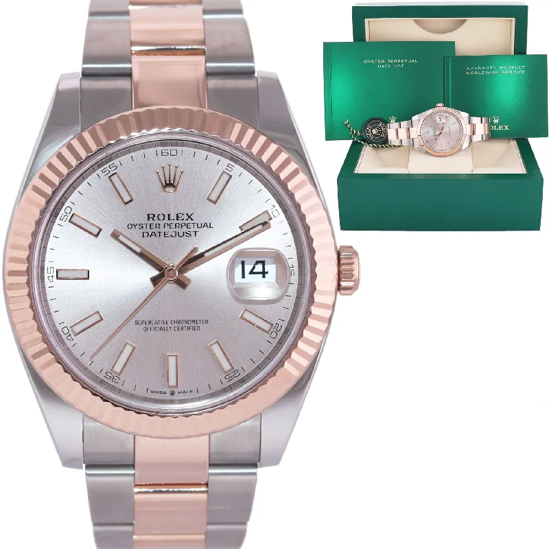 Timeless Pocket Watches For Collectors-MINT 2022 Rolex DateJust 41 126331 Sundust Everose Gold Two-Tone Oyster Watch Box