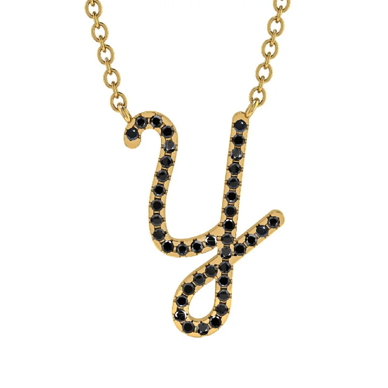 Black Diamond Gold Letter Necklace - Y