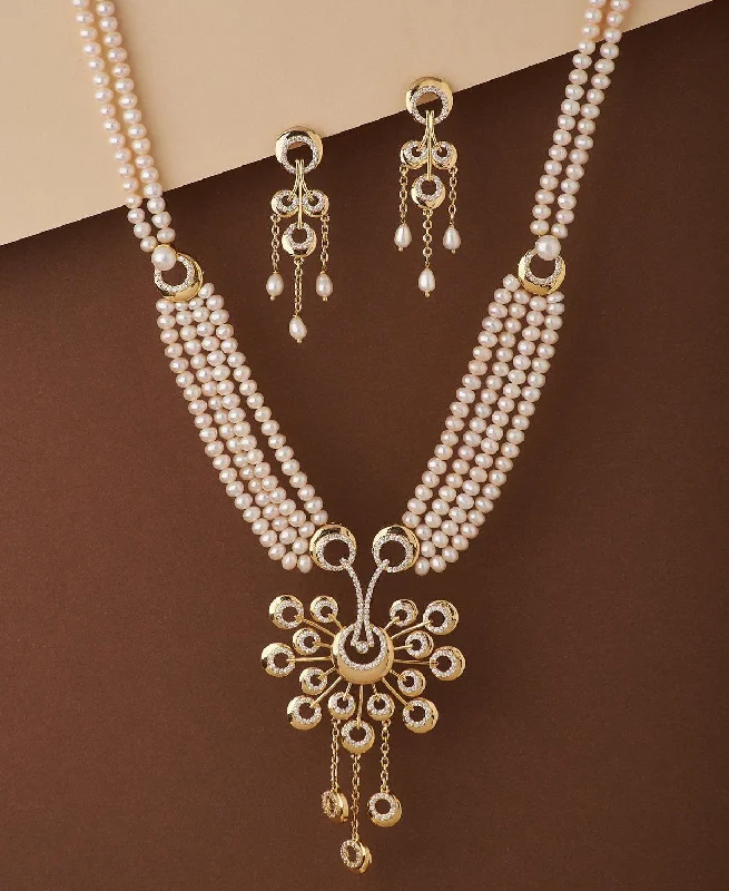 Vintage Stone Studded Pearl Necklace Set