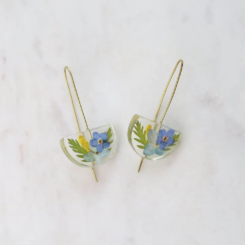 Stunning Earrings For Evening Parties-Botanical Half Moon Mixed Flower Earrings