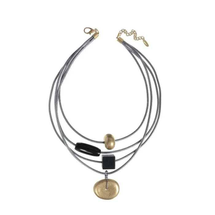 Hot Tomato Shape Shifter Orbit Necklace in Grey Black Golden