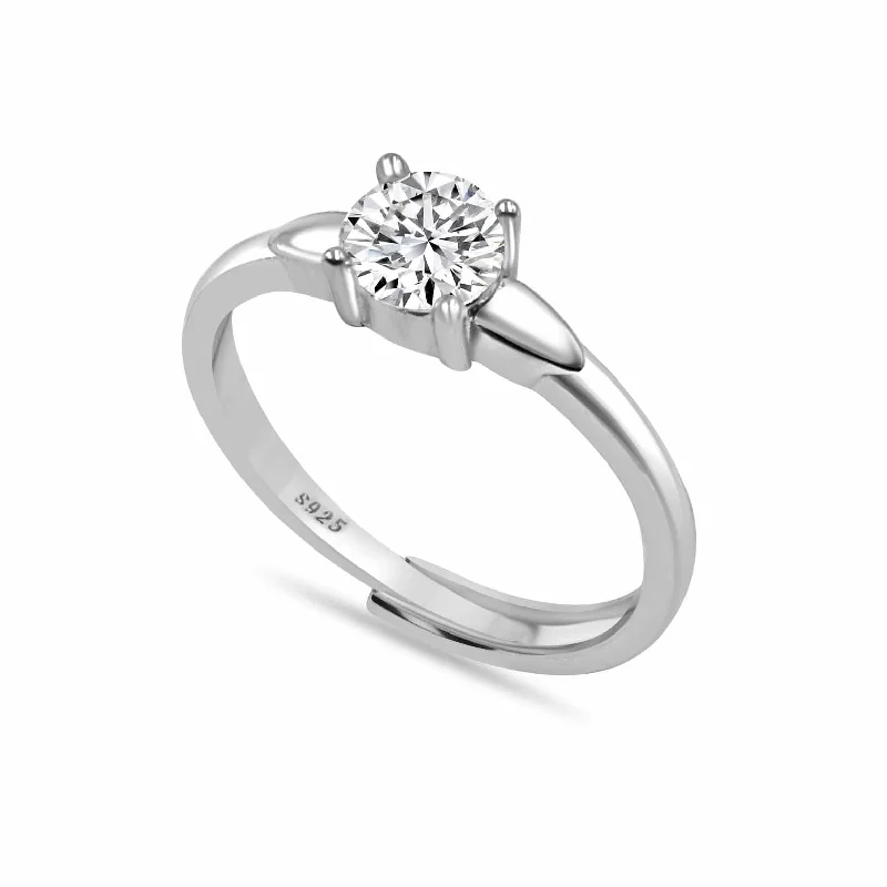 Simple Silver Rings For Minimalist Looks-Fine Silver AD Solitaire Ring