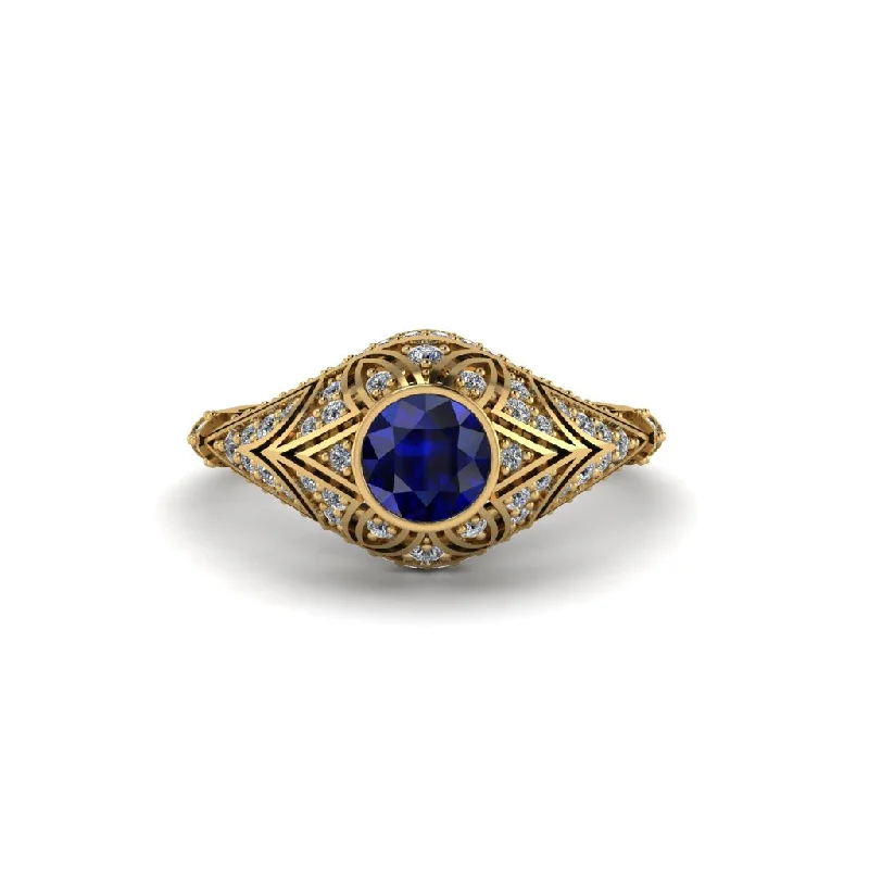 Gorgeous Engagement Rings For Stylish Brides-Sapphire Bezel Vintage Filigree Engagement Ring - Kendall No. 13