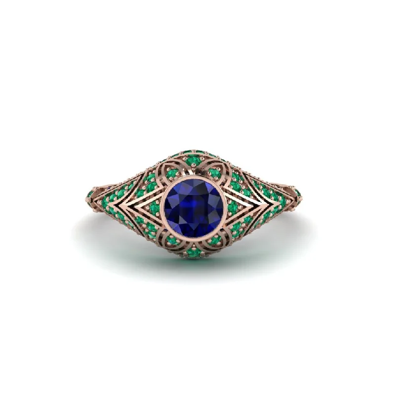 Simple Gemstone Rings For Everyday Wear-Sapphire Bezel Vintage Filigree Engagement Ring - Kendall No. 29