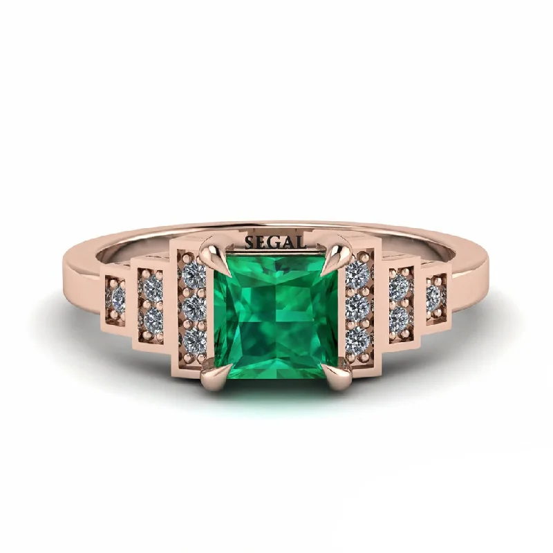 Elegant Wedding Bands For Romantic Vows-Emerald Geometric Princess Cut Engagement Ring - Thea No. 5