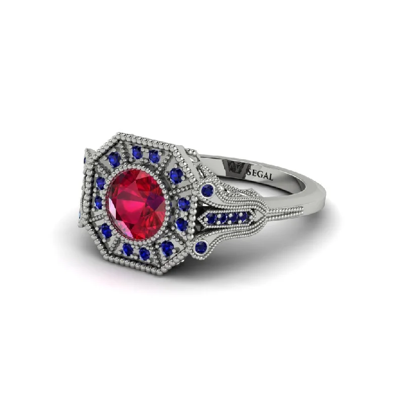 Simple Wedding Bands For Subtle Elegance-Ruby 14K Gold Art Deco Engagement Ring - Erin No. 72