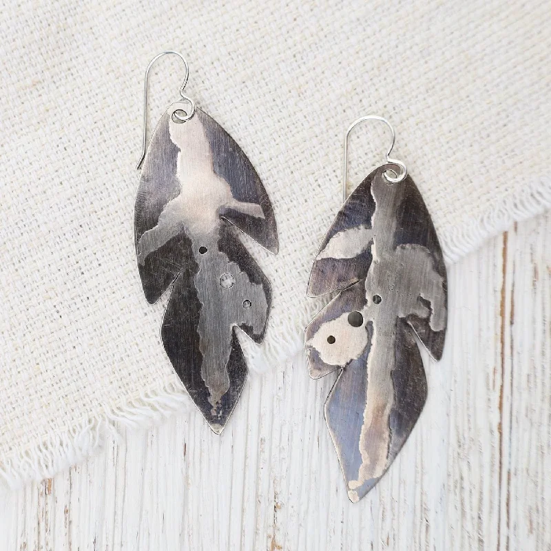 Trendy Silver Drop Earrings For Fashionistas-Large Silver Leaf Earrings