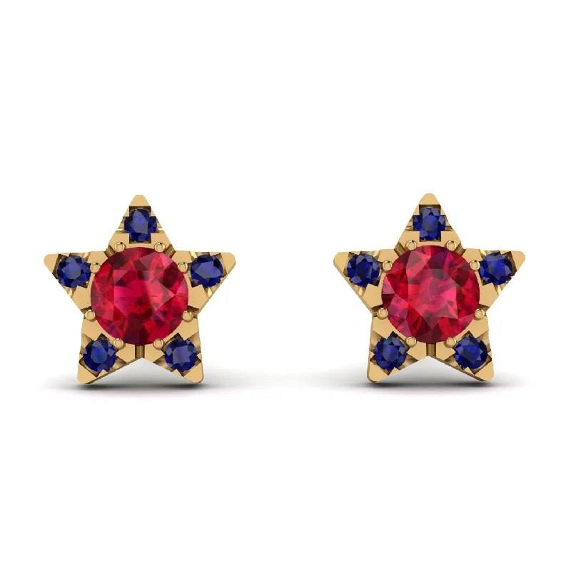 Statement Earrings For Bold Fashion-Star Halo Ruby Earrings - Zelda No. 70