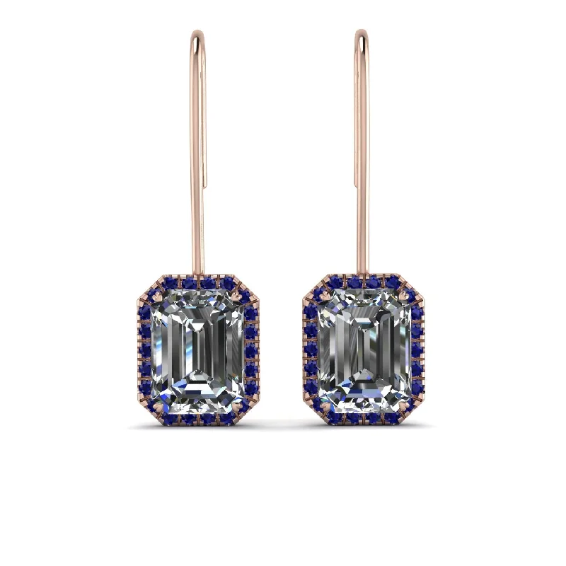 Customizable Earrings For Personalized Gifts-Halo Emerald Cut Diamond Earrings - Izabella No. 62