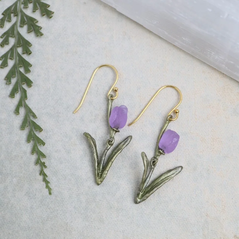 Classic Silver Earrings For Everyday Wear-Tulip Wire Earrings - Purple