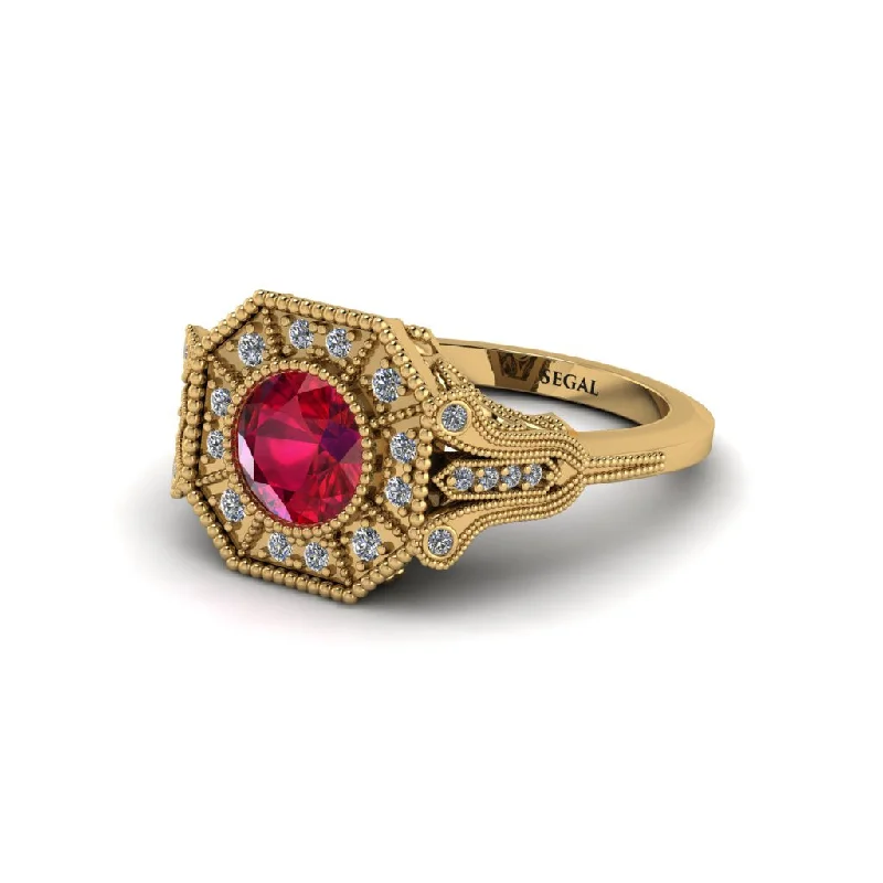 Gorgeous Wedding Rings For Bridal Glam-Ruby 14K Gold Art Deco Engagement Ring - Erin No. 10