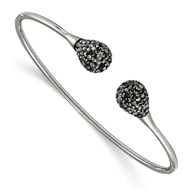 Sparkling Multi-Stone Bangles For Glamorous Nights-Stainless Steel Polished with Hematite Flexible Cuff Bangle