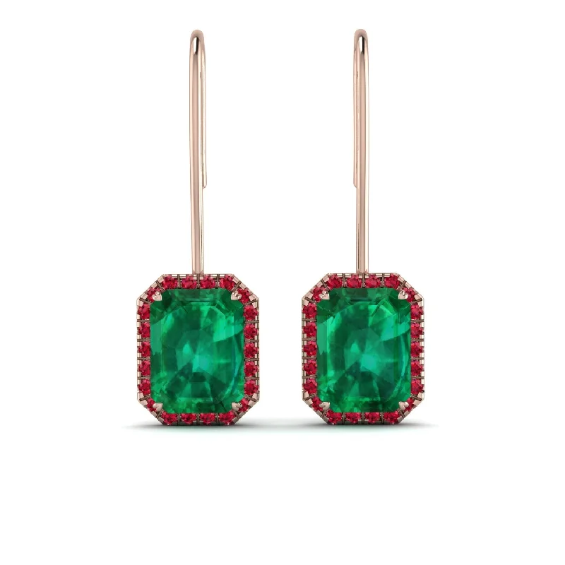 Luxurious Earrings For Elegant Fashion-Halo Emerald Cut Emerald Earrings - Izabella No. 50