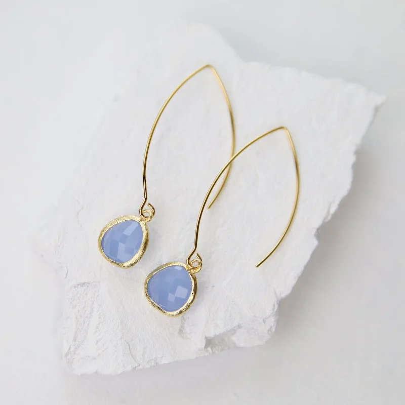 Large Stud Earrings For Bold Glam-Gold Plated Long Light Royal Blue Crystal Drop Earrings