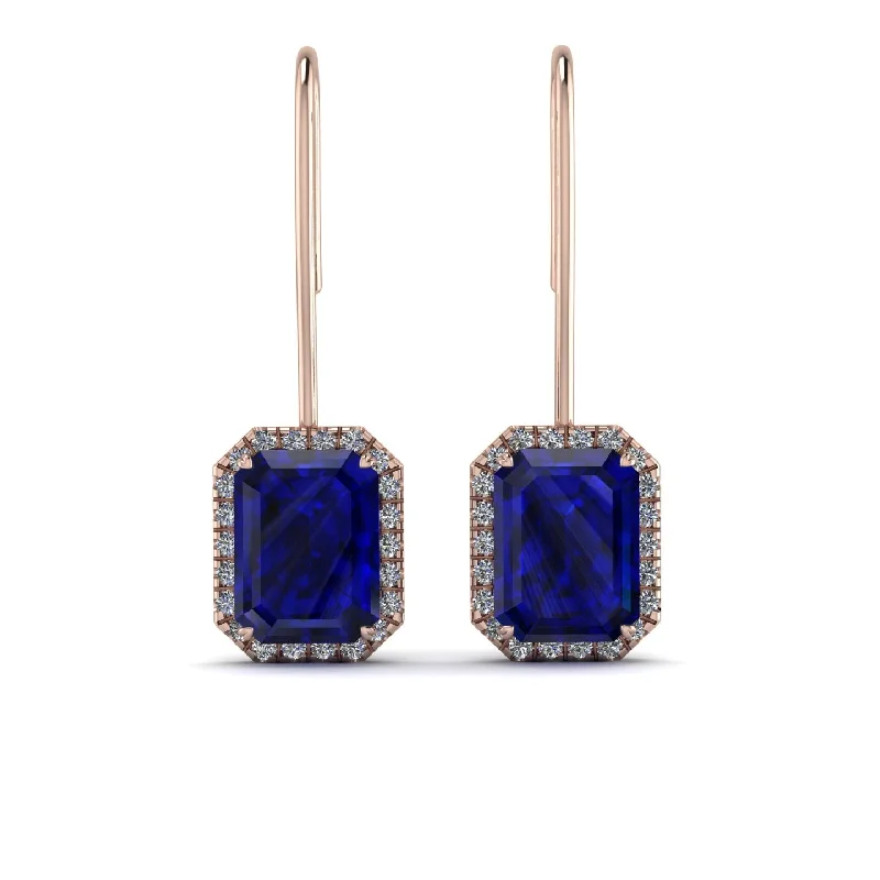 Beautiful Stud Earrings For Elegant Appeal-Halo Emerald Cut Sapphire Earrings - Izabella No. 14