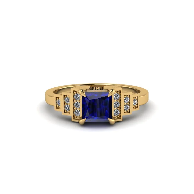 Unique Platinum Rings For Special Occasions-Sapphire Geometric Princess Cut Engagement Ring - Thea No. 13