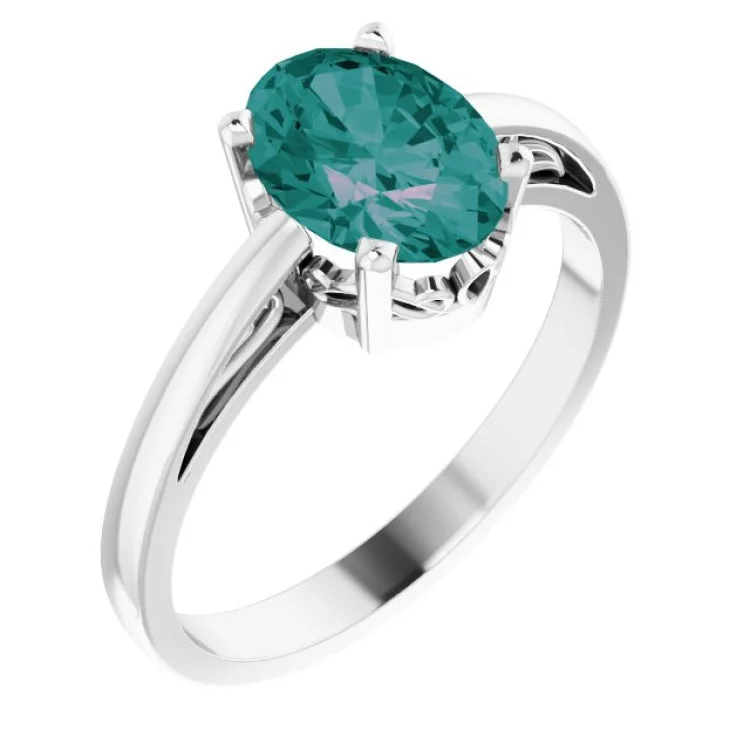 Custom Diamond Rings For Personalized Glam-14K White Lab-Grown Alexandrite Ring