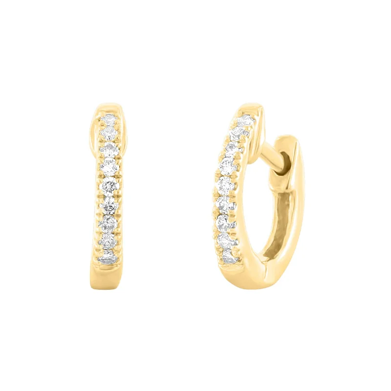 Trendy Gold Earrings For Special Days-14k Yellow Gold Mini Diamond Huggie Earrings