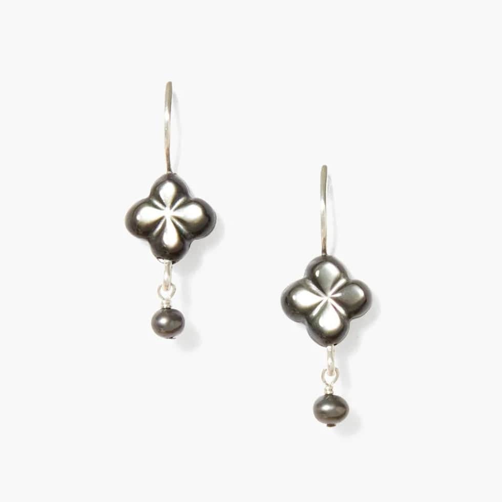 Classic Gemstone Earrings For Timeless Appeal-Clover Drop Earrings Black Mother of Pearl