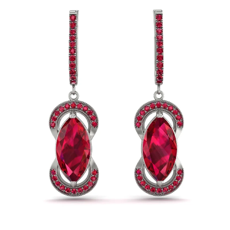 Statement Earrings For Bold Fashion-Marquise Vintage Ruby Earrings - Marley No. 57