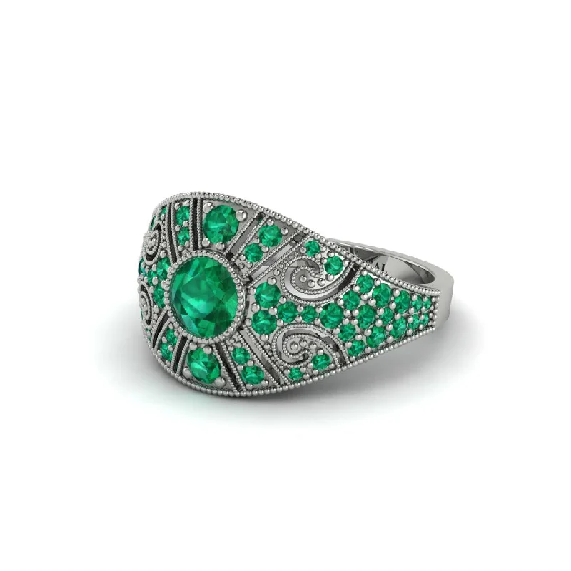 Stunning Gold Rings For Special Events-Emerald Vertical Three Stone Vintage Engagement Ring - Vivienne No. 21