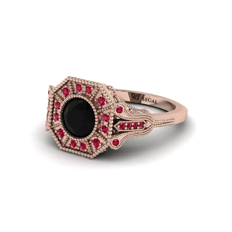 Beautiful Ruby Rings For Special Occasions-Black Diamond 14K Gold Art Deco Engagement Ring - Erin No. 53