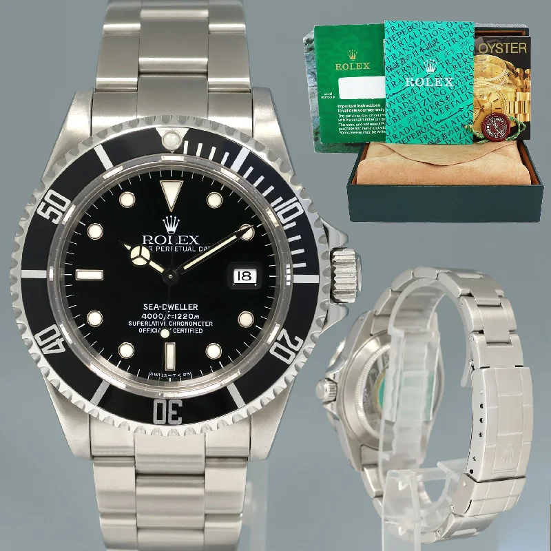 Beautiful Silver Watches For Subtle Glam-1991 Rolex Sea-Dweller Steel 16600 Black Dial Date 40mm Watch Box