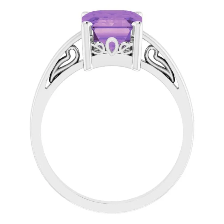 Elegant Cocktail Rings For Evening Glam-14K White Natural Amethyst Scroll Setting® Ring