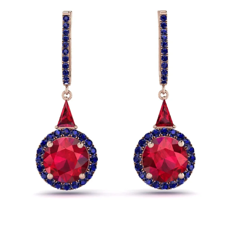 Colorful Drop Earrings For Fun Fashion-Hidden Halo Ruby Earrings - Joanna No. 71