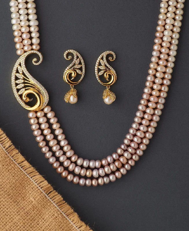 Trendy Stone Studded Pearl Necklace Set