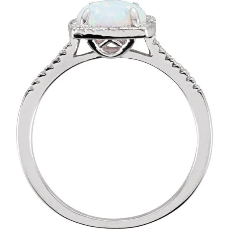 Gorgeous Wedding Rings For Bridal Glam-Sterling Silver Lab-Grown White Opal & .01 CTW Natural Diamond Ring