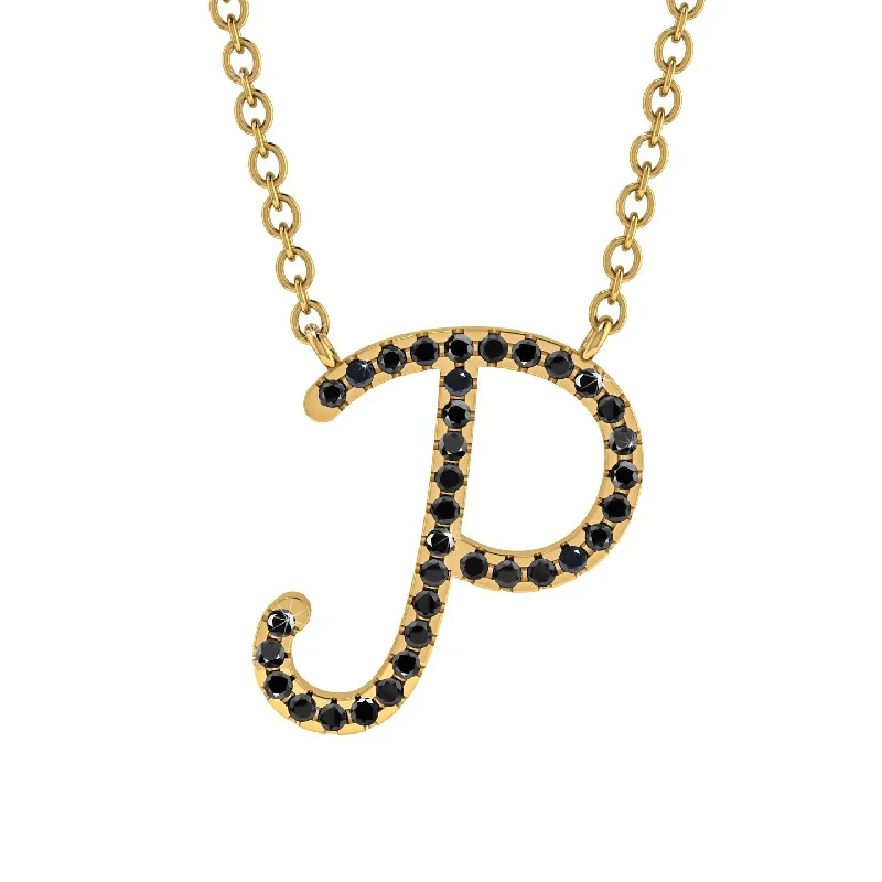 Black Diamond Gold Letter Necklace - P