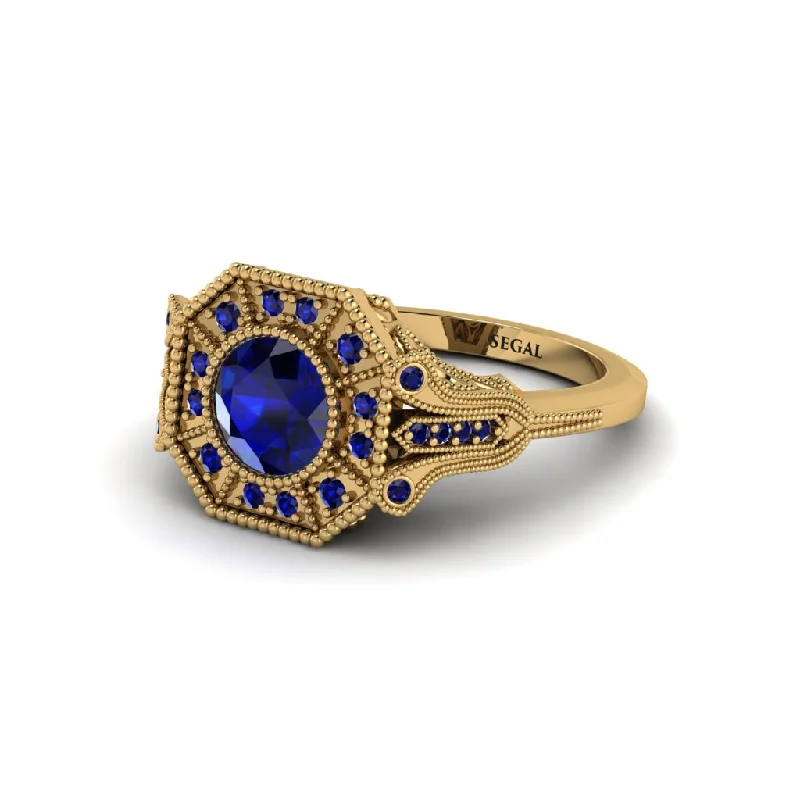 Sparkling Wedding Rings For Bridal Glamour-Sapphire 14K Gold Art Deco Engagement Ring - Erin No. 73