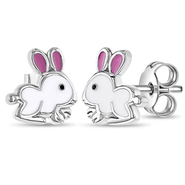 Chic Earrings For Formal Gatherings-Hopping Bunny Enamel Children's Earrings