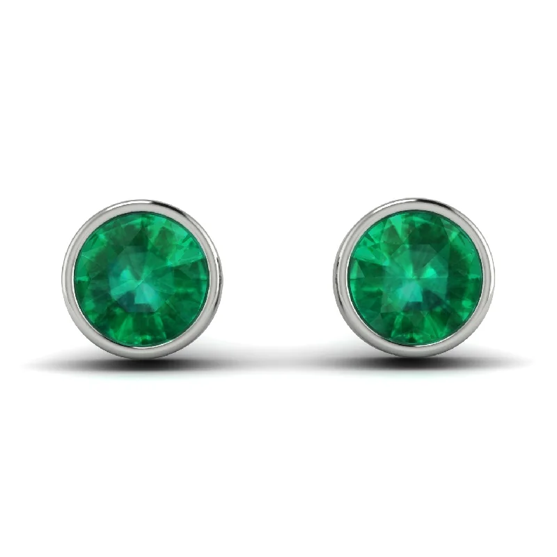 Trendy Earrings For Bold Looks-Bezel Stud Emerald Earrings - Royal No. 6