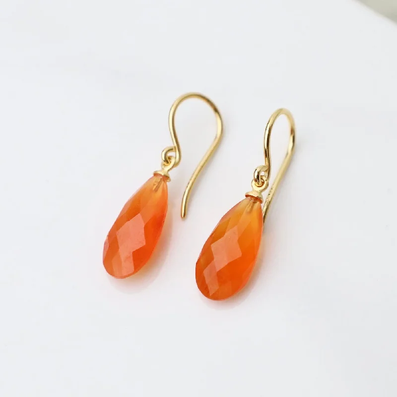 Trendy Earrings For Day-to-Night Fashion-Wire Faceted Carnelian Earrings