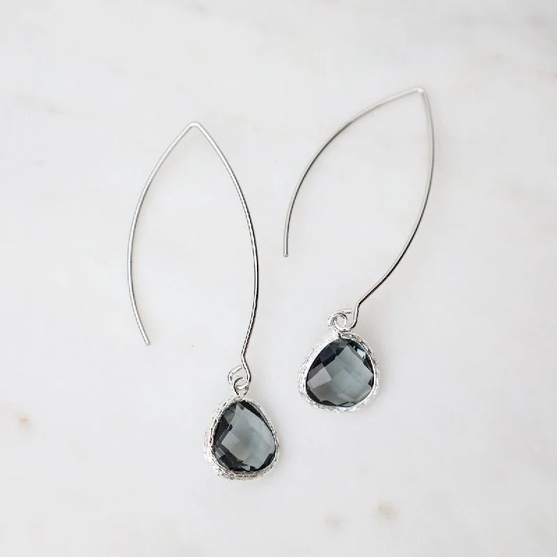 Stunning Gold Earrings For Wedding Days-Sterling Silver Gem Dangle Earrings - Smokey Gray