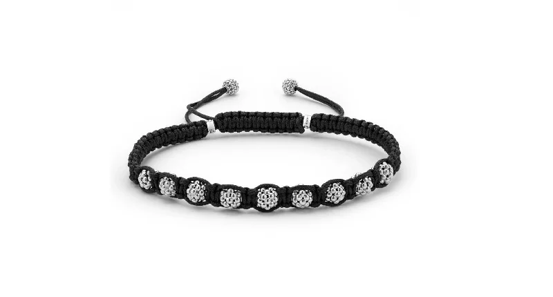 Unique Custom Charm Bracelets For Special Gifts-Anthem Black Macrame Caviar Ball Rope Bracelet in Sterling Silver, Size 7