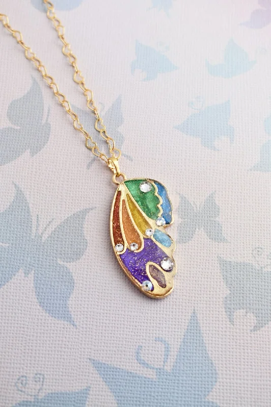 Rainbow Butterfly Wing Necklace