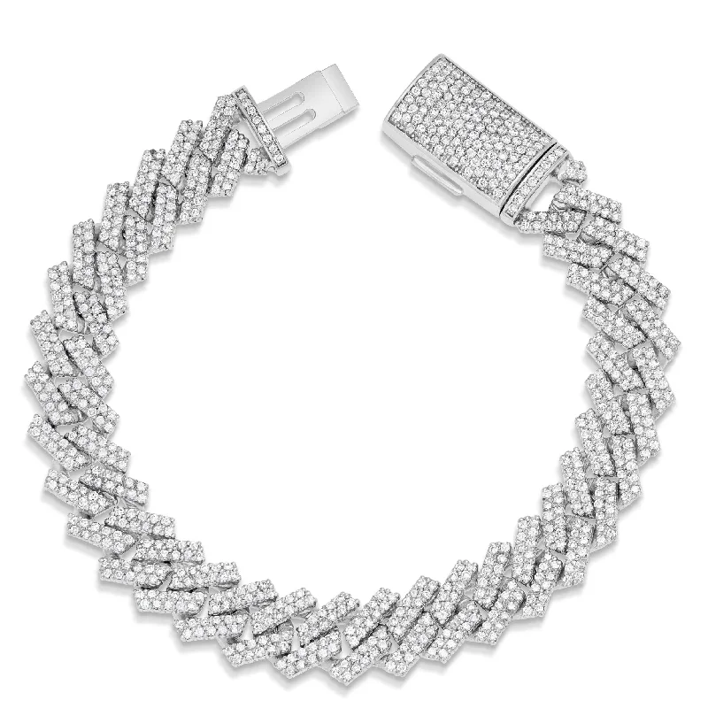 Luxury Silver Bracelets For Elegant Wear-10K White Gold 6.69ct Prong set Diamond 12mm Cuban Bracelet