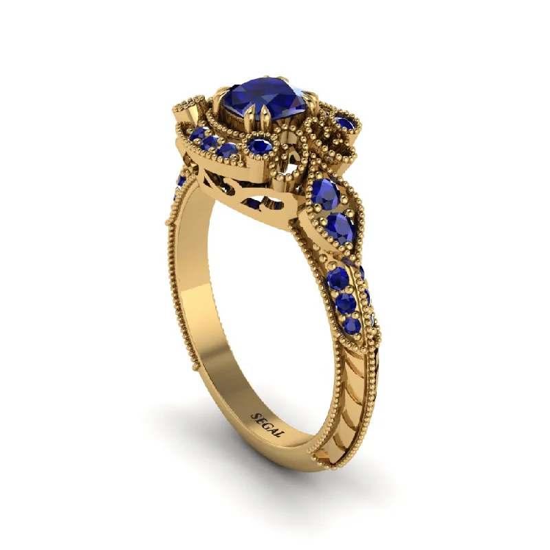 Custom Wedding Rings For Personalized Fashion-Sapphire Vintage Filigree Cushion Cut Engagement Ring - Elaina No. 73