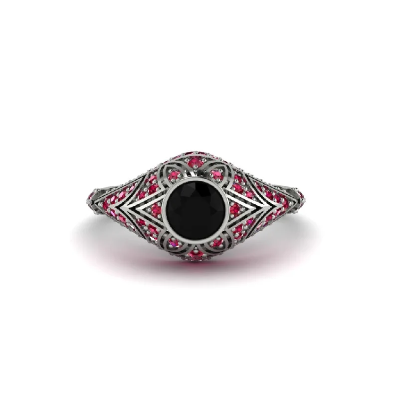 Stunning Cocktail Rings For Bold Glam-Black Diamond Bezel Vintage Filigree Engagement Ring - Kendall No. 54