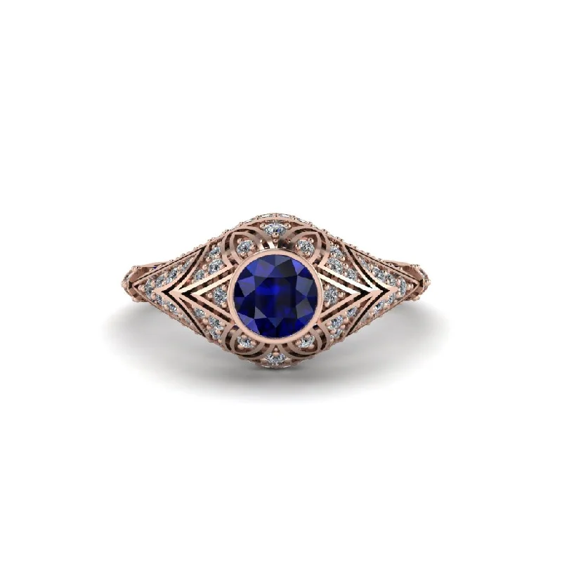 Sparkling Engagement Rings For Bridal Style-Sapphire Bezel Vintage Filigree Engagement Ring - Kendall No. 14