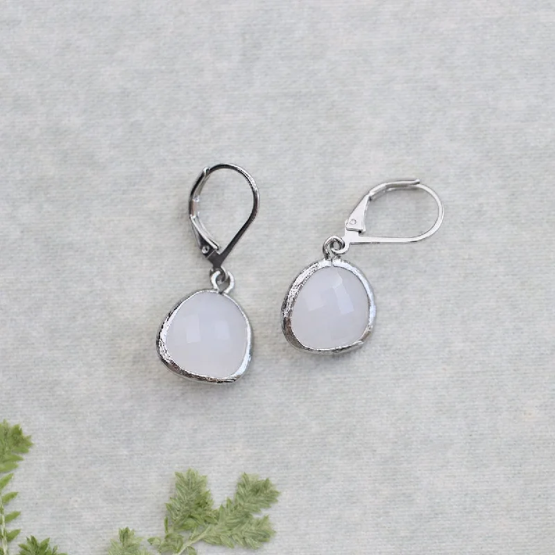 Handmade Crystal Earrings For Special Gifts-Sterling Silver Leverback White Snow Gemstone Earrings