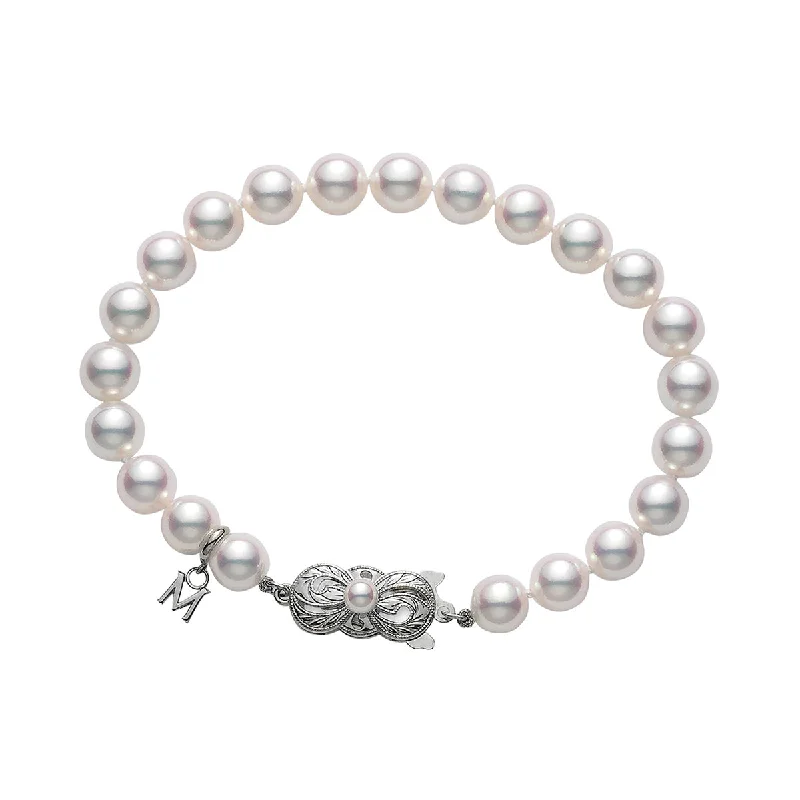 Trendy Beaded Bracelet Sets For Bold Fashion-6-6.5mm A Pearl 7" Bracelet in 18K White Gold