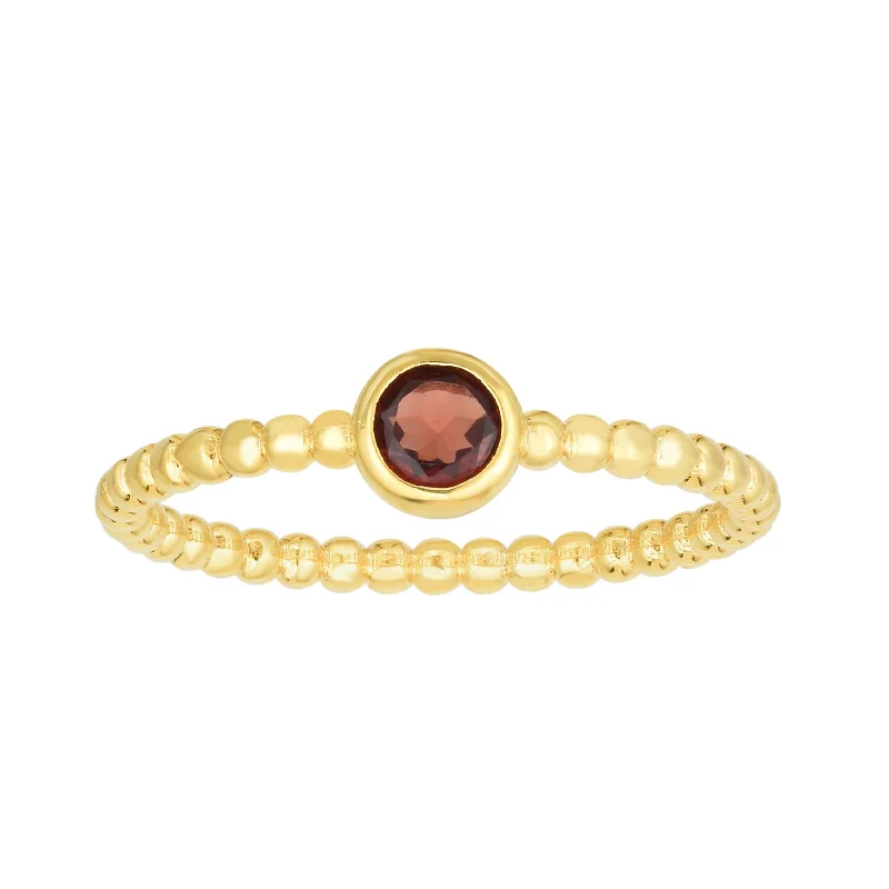 Custom Engagement Bands For Personalized Style-14kt Gold Size-7 Yellow Finish 4.5mm Polished Beaded Ring  with  4mm Round Garnet